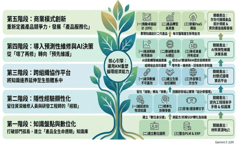KM驅動循環經濟五大執行階段架構圖